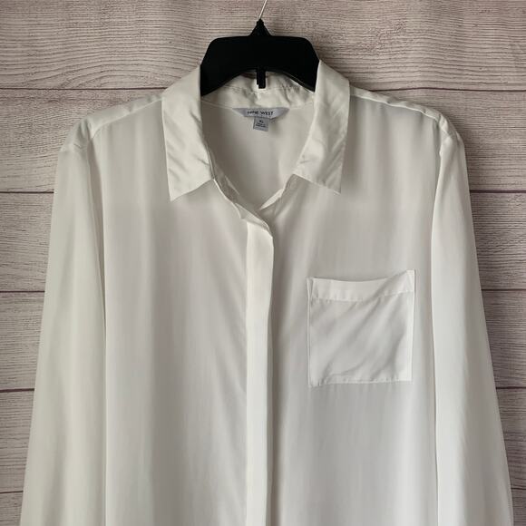 Nine West White Button Up Shirt Long Sleeve with Pocket Size XL - Picture 3 of 15